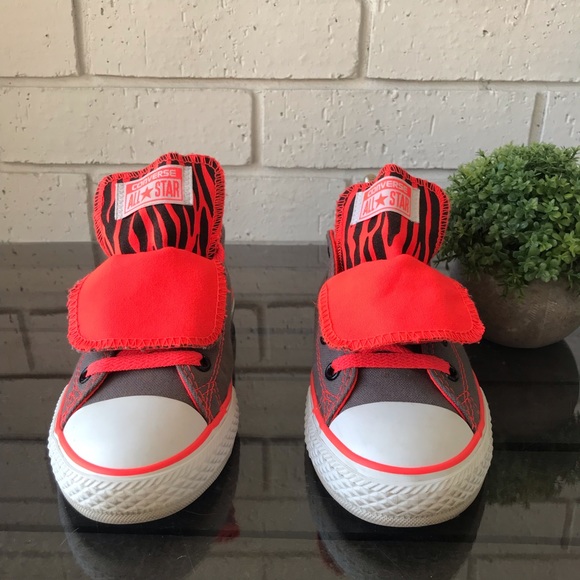 Converse Double Tongue Grey Orange Animal Print Junior Size 3 - Picture 3 of 13